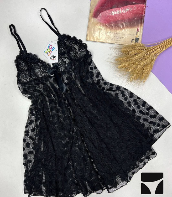 ست لباس خواب و شورت توری خالدار زنانه