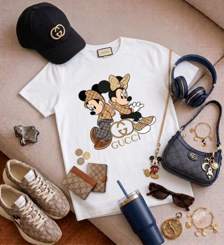 تیشرت باکسی زنانه چاپی طرح میکی موس گوچی Gucci جتس نخ پنبه خنک تابستانی