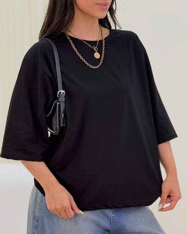 تیشرت باکسی زنانه/ مردانه ساده جنس نخ پنبه خنک تابستانی آستین سه ربع کد 80301