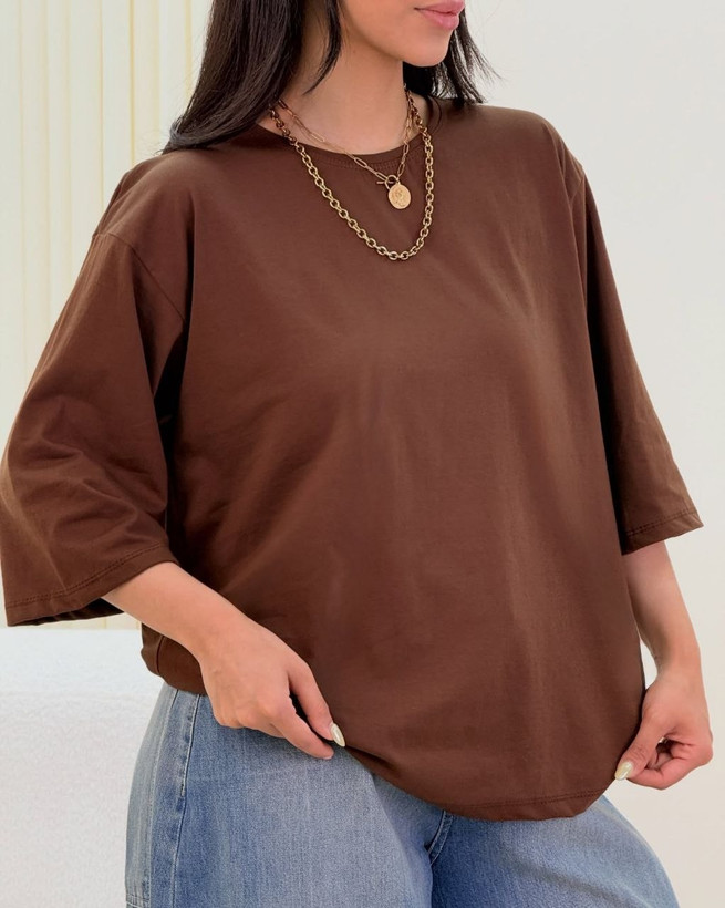 تیشرت باکسی زنانه/ مردانه ساده جنس نخ پنبه خنک تابستانی آستین سه ربع کد 80301