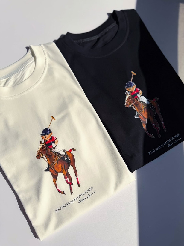 تیشرت باکسی با چاپ Polo bear جنس نخ پنبه خنک تابستانی آستین سه ربع مناسب زنانه، مردانه