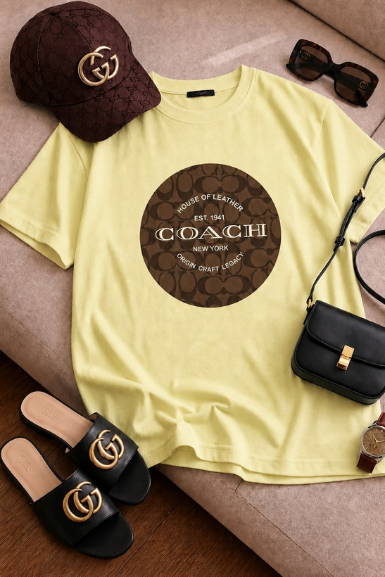 تیشرت باکسی زنانه چاپی طرح coach جتس نخ پنبه خنک تابستانی