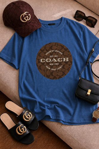 تیشرت باکسی زنانه چاپی طرح coach جتس نخ پنبه خنک تابستانی