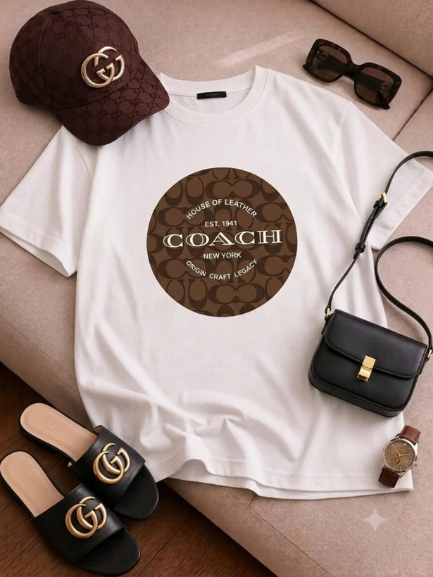 تیشرت باکسی زنانه چاپی طرح coach جتس نخ پنبه خنک تابستانی