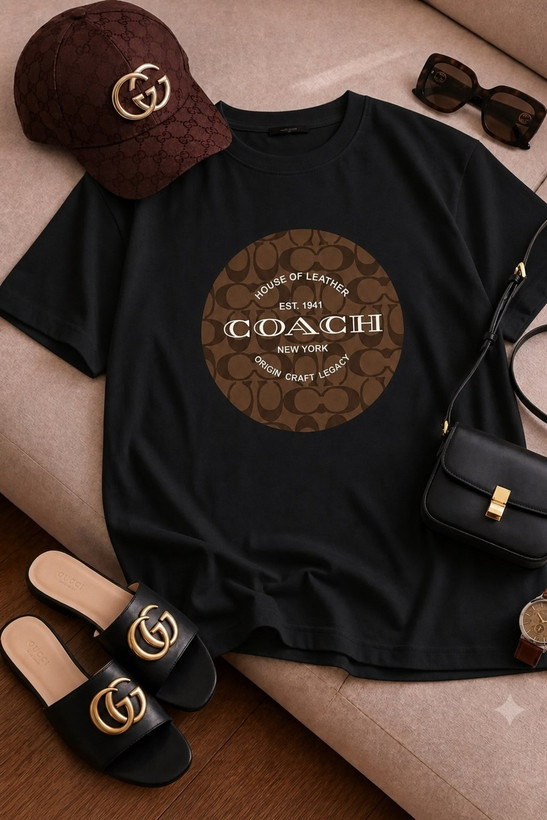 تیشرت باکسی زنانه چاپی طرح coach جتس نخ پنبه خنک تابستانی