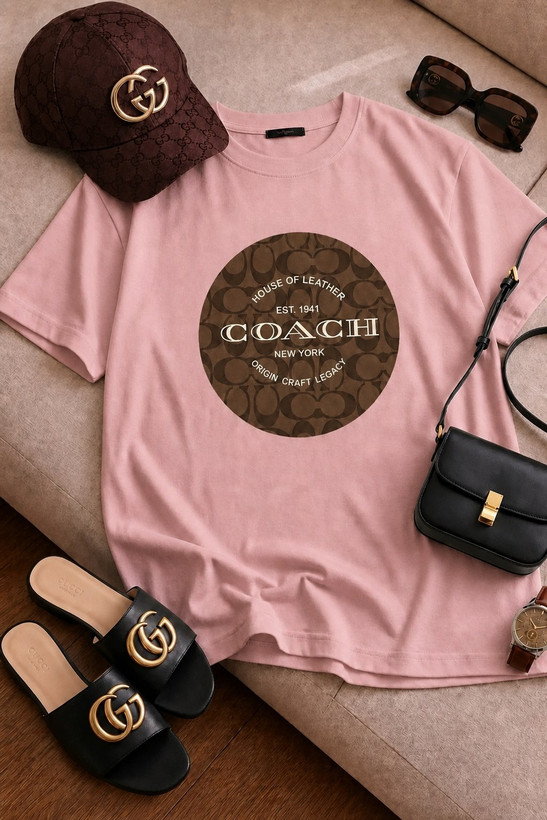 تیشرت باکسی زنانه چاپی طرح coach جتس نخ پنبه خنک تابستانی