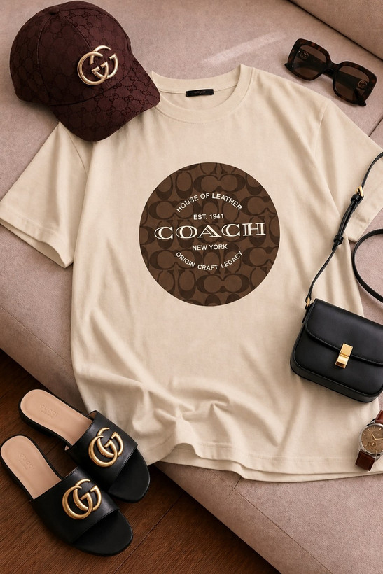 تیشرت باکسی زنانه چاپی طرح coach جتس نخ پنبه خنک تابستانی