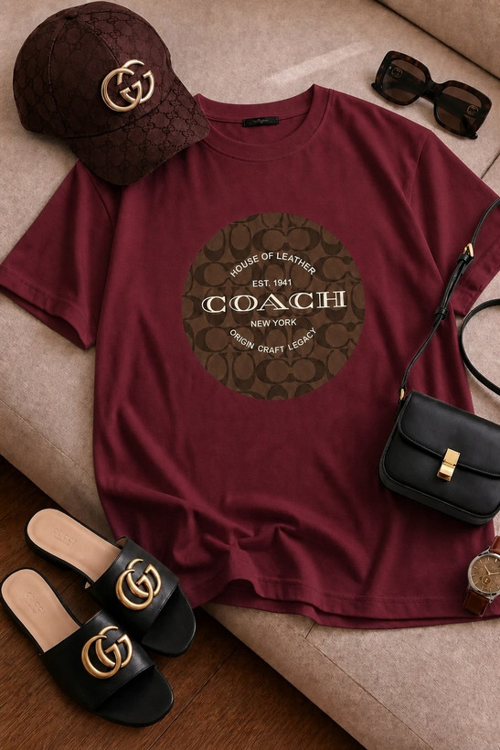 تیشرت باکسی زنانه چاپی طرح coach جتس نخ پنبه خنک تابستانی