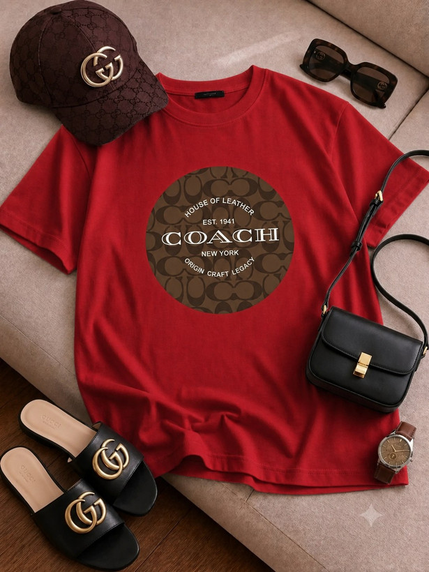 تیشرت باکسی زنانه چاپی طرح coach جتس نخ پنبه خنک تابستانی