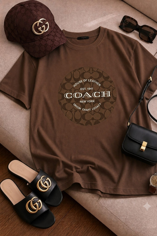 تیشرت باکسی زنانه چاپی طرح coach جتس نخ پنبه خنک تابستانی