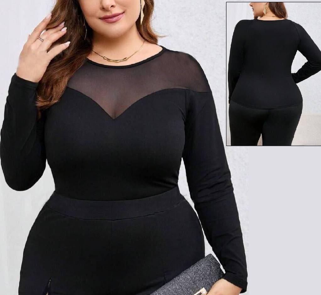 بلوز استین بلند زنانه پلاس سایز از جنس نخ پنبه ویسکوز  کد 66889