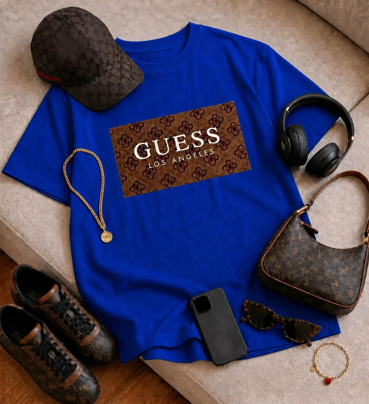 تیشرت باکسی زنانه چاپی طرح GUESS جنس نخ پنبه خنک تابستانی