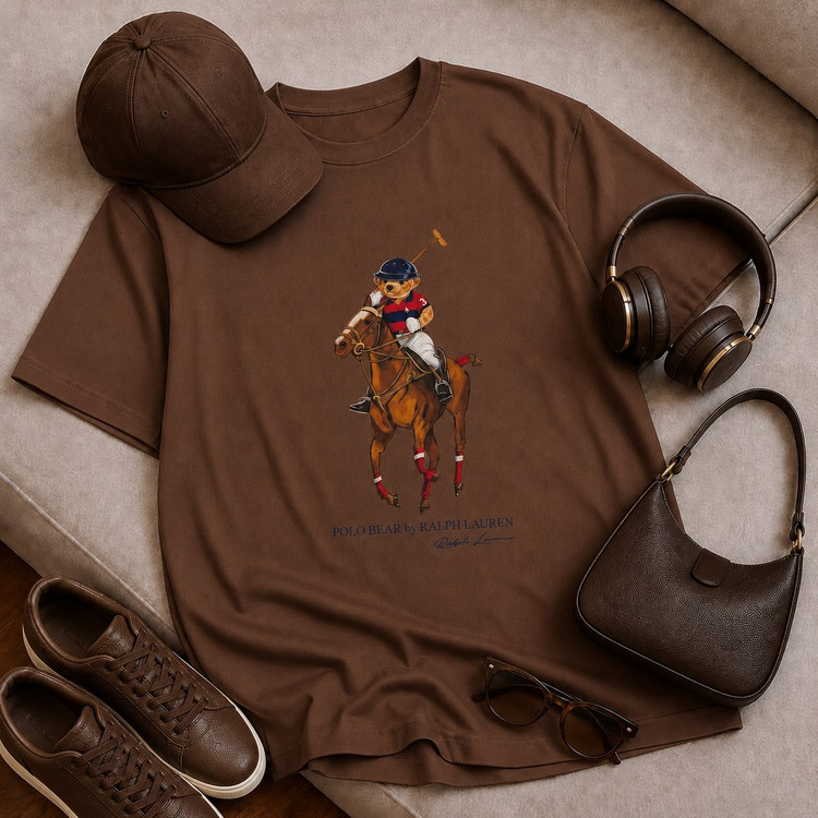 تیشرت باکسی با چاپ Polo bear جنس نخ پنبه خنک تابستانی آستین سه ربع مناسب زنانه، مردانه