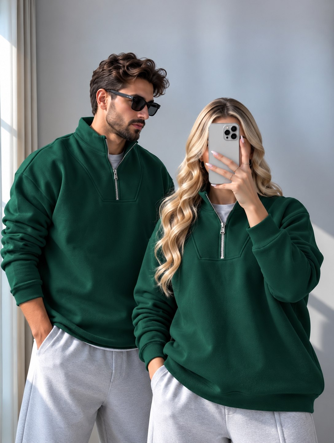 سویشرت پلار نیم زیپ اسپرت دورس داخل کرک با یقه افه‌دار