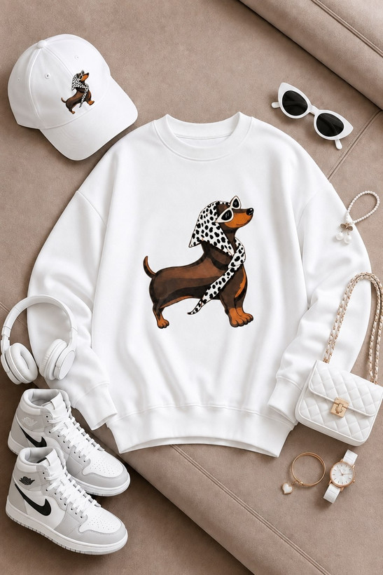 بلوز دورس زنانه توکرکی یقه گرد تاپ برند طرح سگ کد 80766