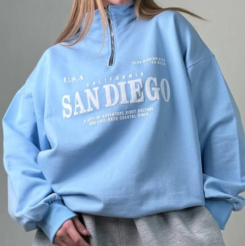دورس نیمزیپ اسپرت با چاپ San Diego و جنس دورس داخل کرکی با یقه زیپدار