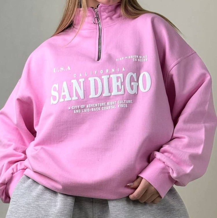 دورس نیمزیپ اسپرت با چاپ San Diego و جنس دورس داخل کرکی با یقه زیپدار